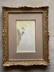 Femme enlaçant une enfant by Marcel Vertès, Fusain et aquarelle, sold Mar 2025