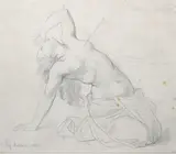 Niobide blessée par une flèche by Eugène Devéria, 1827, Crayon noir, sold Nov 2024
