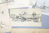 La charrette by Charles Louis Mozin, Crayon noir, sold Nov 2024