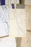 Nu féminin en pied de dos les bras ouverts by Fernand Piet, Crayon noir, sold Nov 2024