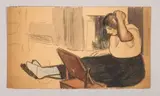 La toilette devant la psyché by Fernand Piet, Aquarelle sur traits de crayon noir sur papier beige, sold Nov 2024