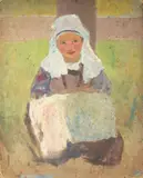 Petite Bretonne à la coiffe by Fernand Piet, Huile sur carton sur traits de crayon noir, sold Nov 2024