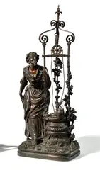 Jeune femme au puits by Edouard Drouot, Epreuve d'édition en bronze patiné, sold Dec 2025