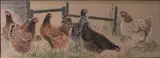 Poules by Jean-Claude Courtat, Pastel et gouache sur papier brun, sold Apr 2023