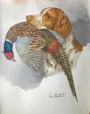 Epagneul breton au rapport by Jean Herblet, Gouache signée en bas vers la droite, sold Dec 2020