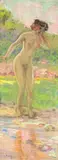 La baigneuse by Louis Fortuney, Pastel signé en bas à droite, sold Dec 2020
