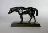 Cheval demi sang tête baissée by Antoine-Louis Barye, Epreuve en bronze à patine brun nuancé, sold Dec 2020