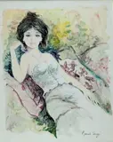 Natacha au repos by Bernard Charoy, Gouache sur papier signé en bas à droite, sold Oct 2020