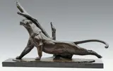 Panthère s'étirant contre un arbre by André Becquerel, Épreuve en bronze fonte d'édition à patine brun vert, sold Oct 2013