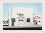 Town Hall by David Allen Thauberger, 1995, mixed media on paper, sold Jul 2024