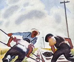 Railroad Labourers by William Arthur Winter, 1939, watercolour on paper, sold Jul 2024