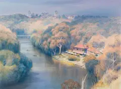 Studley Park, Boathouse on Yarra by Kenneth Jack, 2002, watercolour on paper, sold Jul 2024