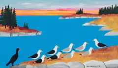 Cormorant and Seagulls at Sunset by Joseph Norris, 1993, enamel on board, sold Jun 2024