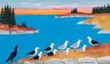 Cormorant and Seagulls at Sunset by Joseph Norris, 1993, enamel on board, sold Jun 2024
