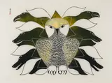 Owl, Ravens and Dogs by Kenojuak Ashevak, stonecut on paper, sold Jun 2024