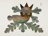 Festive Owl by Kenojuak Ashevak, stonecut on paper, sold Jun 2024