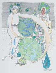Sedna with Crying Earths by Shuvinai Ashoona, 2010, coloured pencil and ink on paper, sold Jun 2024