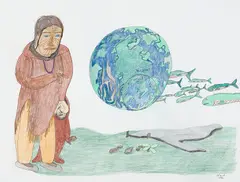 Old-Time Mother with the Earth by Shuvinai Ashoona, coloured pencil and ink on paper, sold Jun 2024