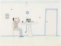 Blue Room by Annie Pootoogook, coloured pencil and ink on paper, sold Jun 2024