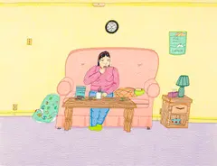 Tea and Cookies by Annie Pootoogook, coloured pencil and ink on paper, sold Jun 2024