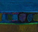 Abstract by Gordon A. Smith, oil on board, sold Jun 2024