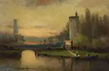 Bruges, Belgium by John A. Hammond, 1920, oil on cardboard, sold Jun 2024