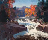 Tumbling Waters by John Eric Benson Riordon, oil on canvas, sold Jun 2024