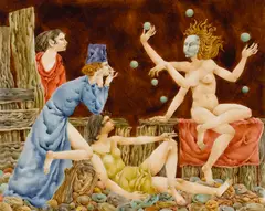 The Juggler by Gary Peter Slipper, oil on board, sold Jun 2024