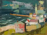 Seaside Village by Henri Leopold Masson, oil on canvas, sold Jun 2024
