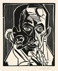 Selbstbildnis mit Pfeife by Max Pechstein, 1921, Holzschnitt auf Velin, sold Jun 2015