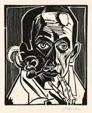 Selbstbildnis mit Pfeife by Max Pechstein, 1921, Holzschnitt auf Velin, sold Jun 2015