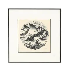 Whaling , from the Series The New England Industries by Clare Leighton, Wood engraving, sold Feb 2026