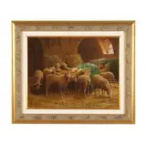 Barn Scene with Sheep Feeding by Maurice Rousseau, Oil on canvas, sold Feb 2026