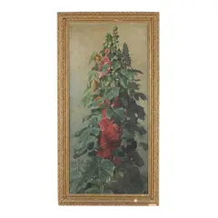 Still Life with Hollyhocks by Edward Chalmers Leavitt, Oil on canvas, sold Feb 2026