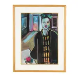 Woman with Apple by Carol Hoy, Gouache on paper, sold Feb 2026