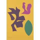 Sans titre, Documenta Geigy - 1965 by Jean Arp, Gravure sur bois en couleurs sur papier jaune, à pleine page, toutes marges, sold Mar 2020