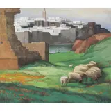Moutons en bas d'une forteresse by François-Louis Schmied, gouache sur panneau signée en bas à droite F.L. Schmied., sold Feb 2020