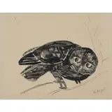 - La chouette by Raymond Bigot, Crayon, aquarelle et réhauts de gouache signée ne bas à droite, sold Feb 2020