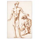 Académie d'homme debout et un assis de troisquarts de dos by Giovanni Bandini, Plume et encre brune sur traits de crayon noir, sold Jun 2020