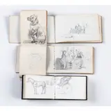 Un album daté de 1853 comprenant 26 études (quelques dessins d'enfants griffonnés) dont des études de chiens, de chevaux, de cavaliers et de personnages… by Isidore Alexandre Augustin Pils, Crayon noir, quelques rehauts de plume, sold Jun 2020