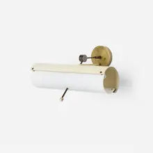 Wall lamp by Tito Agnoli, c. 1950, enameled aluminum, acrylic, nickel-plated steel, brass, sold Mar 2023