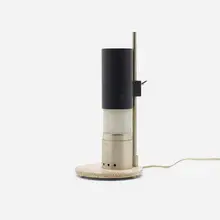 Adjustable table lamp, model 12445 by Angelo Lelii, c.1954, enameled steel, enameled aluminum, nickel-plated brass, frosted glass, sold Mar 2023