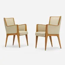 Armchairs model 504, pair by Gio Ponti, 1949, walnut, upholstery, brass, sold Mar 2023