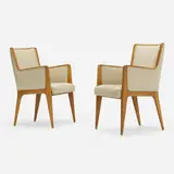 Armchairs model 504, pair by Gio Ponti, 1949, walnut, upholstery, brass, sold Mar 2023