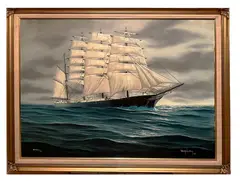 nautical scene by John Richard Perry, 1987, oil on canvas, sold Dec 2023