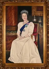 Portrait of Her Majesty Queen Elizabeth II by Donald Heywood, 1992, oil on canvas, sold Jul 2022