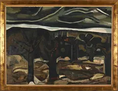 Landscape - Overcast by Brian Bradshaw, oil on canvas, sold Jul 2022