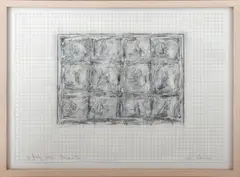 Untitled by Tom Levine, mixed media drawing on graph paper, sold Aug 2023