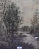 A pastoral landscape depicting a flock of sheep by a by Octavius Clark, gouache, offered Aug 2023