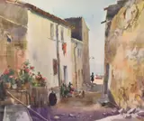Alleyway In A Fishing Village by Ezequiel Torroella, watercolour, offered Aug 2023